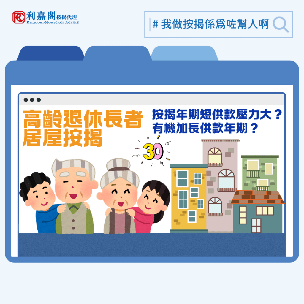 居屋按揭 | 高齡長者「99 減」不夠計30年按揭 如何增加供款年期 3 談到居屋按揭的特殊性,首先要理解居屋跟私人住宅買賣不同,居屋(不包括由房協與建的居屋)有來自房委會親自提供、最長達50年的按揭貸款的擔保。因此,前者在銀行的按揭審批較後者簡單和具彈性,甚至連年老的退休人士都有可能借到供款年期30年的按揭。